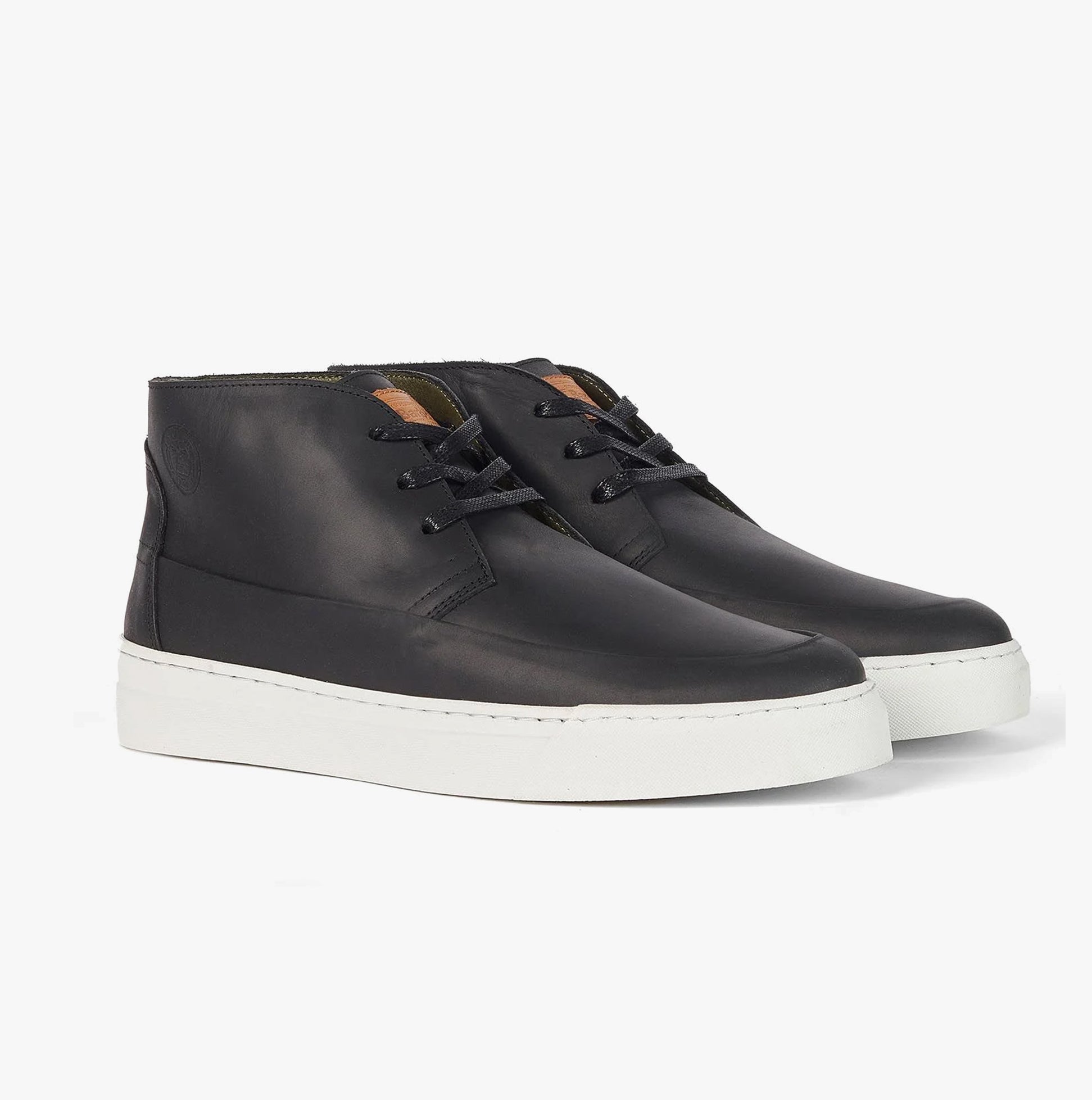 Barbour MASON Mens Chukka Boots Black side view showing lace-up design and flat heel.