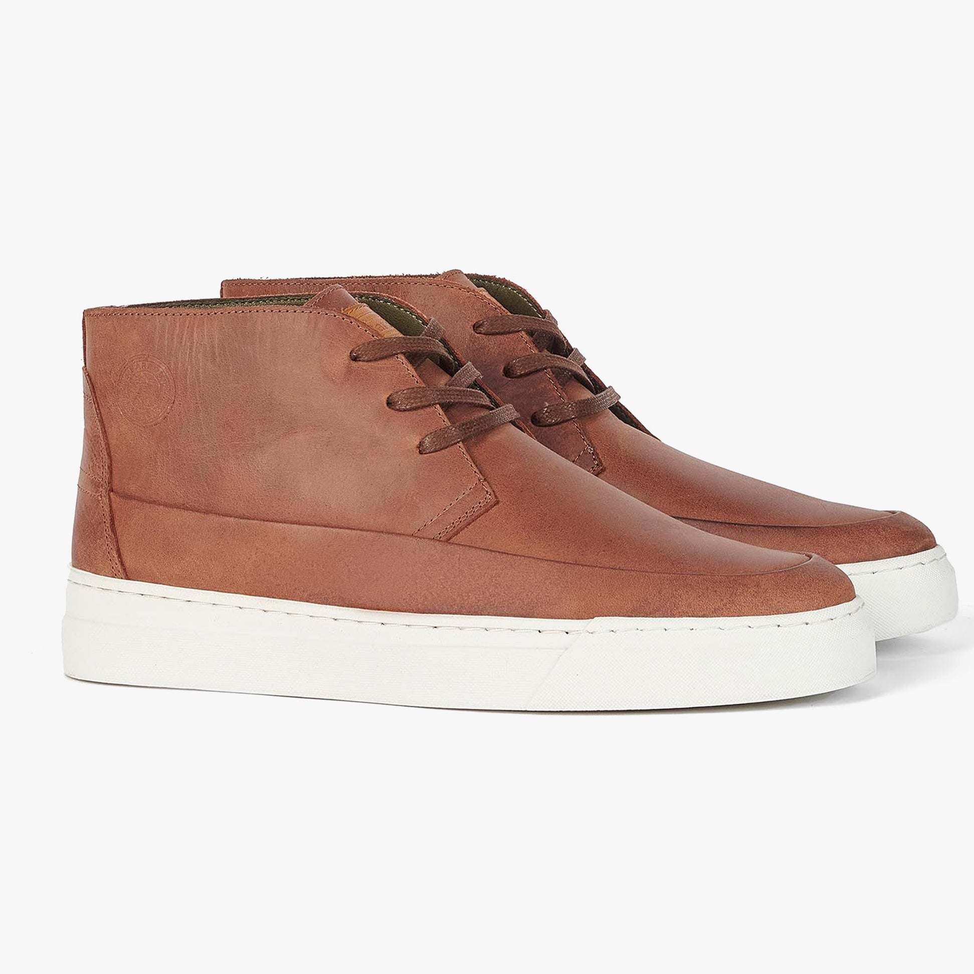 Barbour MASON Mens Chukka Boots Cognac side view showcasing leather upper and lace-up closure.
