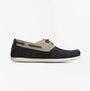Barbour WAKE Mens Boat Shoes Navy/Putty side view showing suede upper and rubber sole.