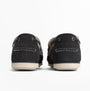 Barbour WAKE Mens Boat Shoes Navy/Putty rear view showcasing suede upper and slip-on design.