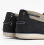 Barbour WAKE Mens Boat Shoes Navy/Putty rear view showcasing suede upper and rubber sole details.