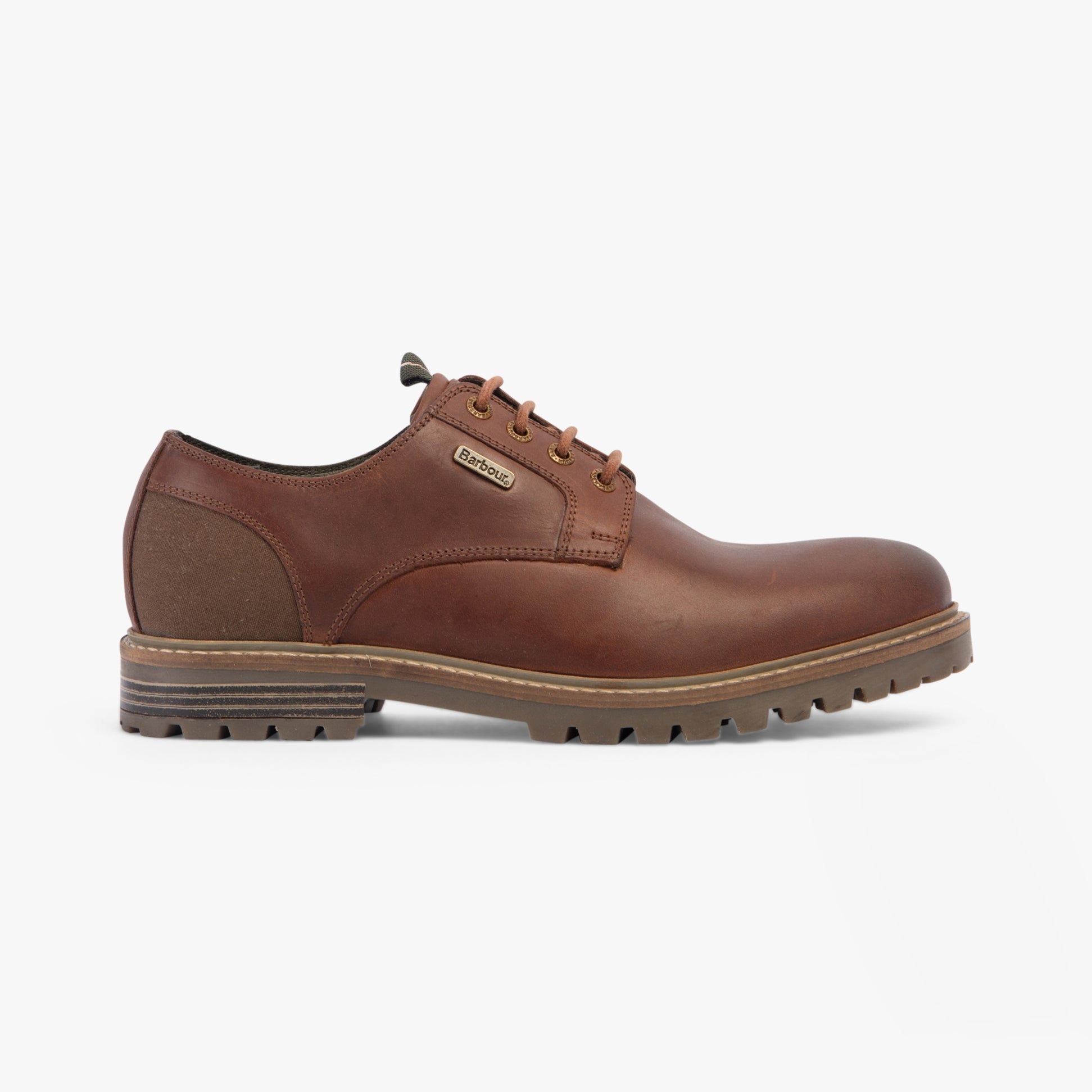 Barbour SANDSTONE Mens Derby Shoes Mahogany side view showing leather upper and lace-up closure.