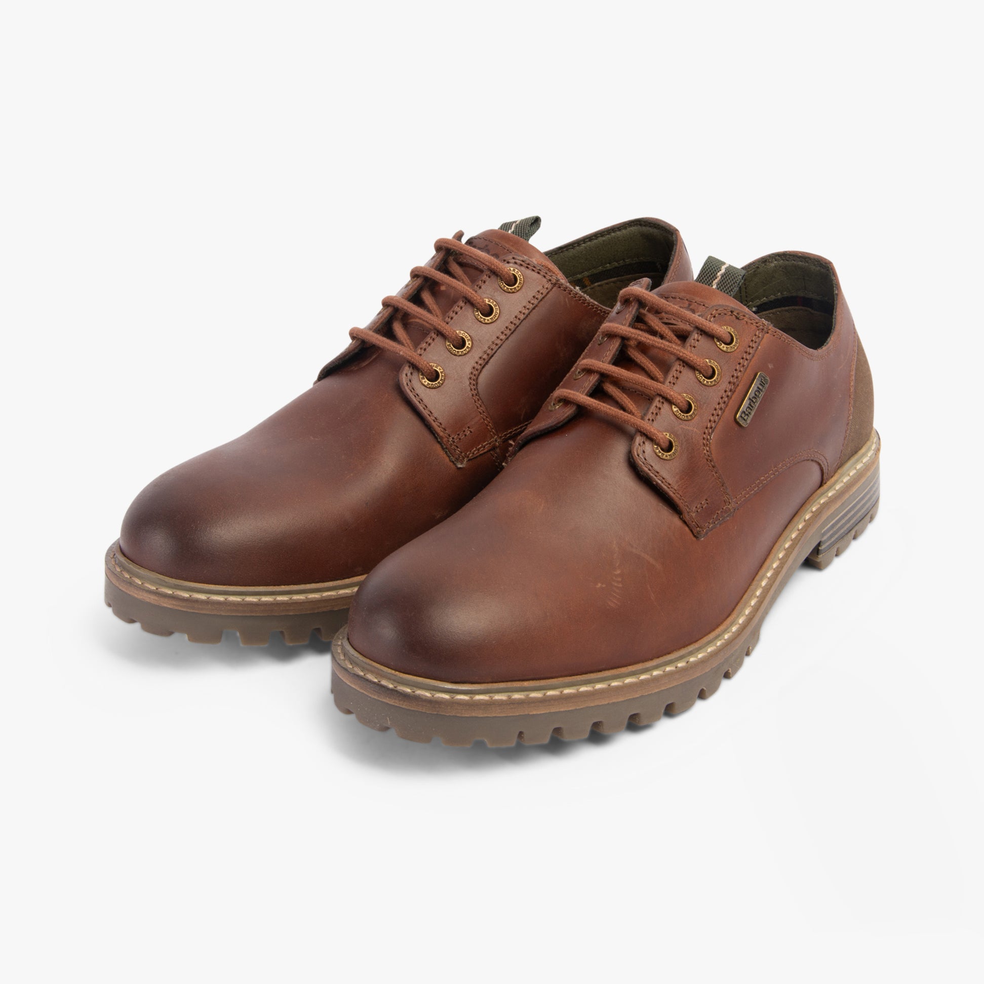Barbour SANDSTONE Mens Derby Shoes Mahogany side view showing lace-up design and round toe shape.