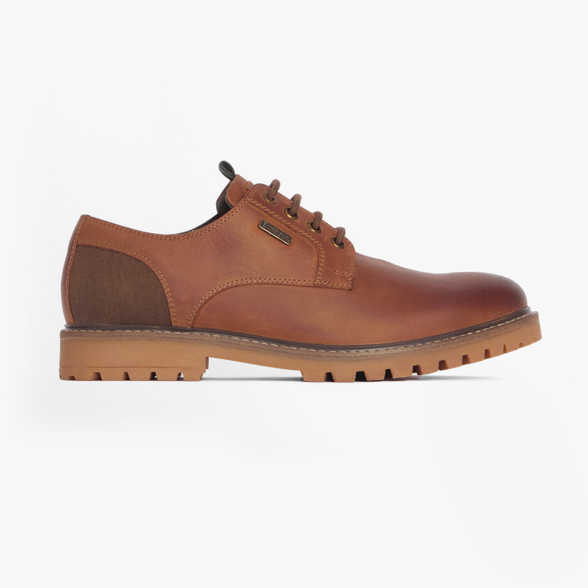 Barbour SANDSTONE Mens Derby Shoes Cognac side view showcasing leather upper and lace-up design.