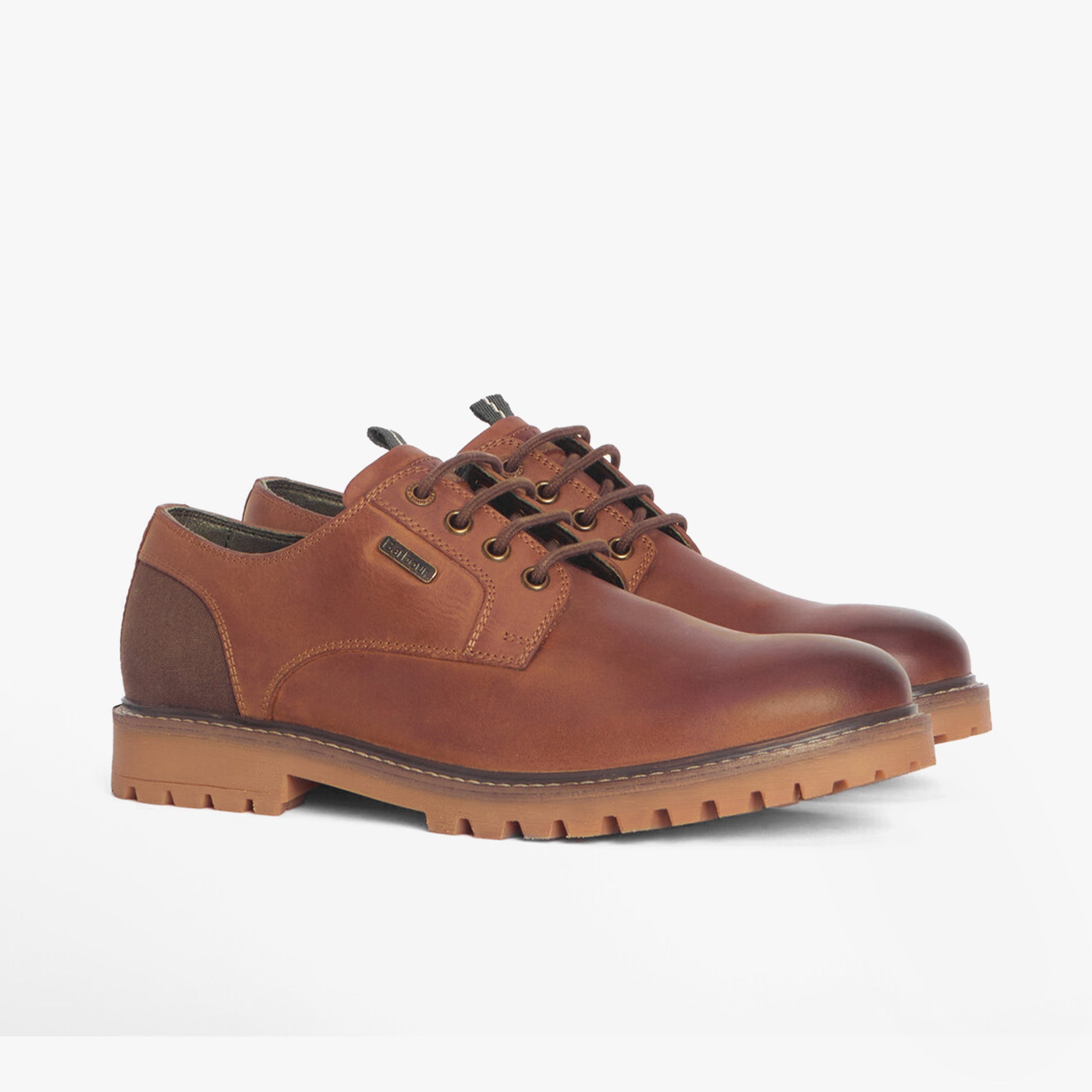 Barbour SANDSTONE Mens Derby Shoes Cognac, side view showcasing leather upper and lace-up closure.