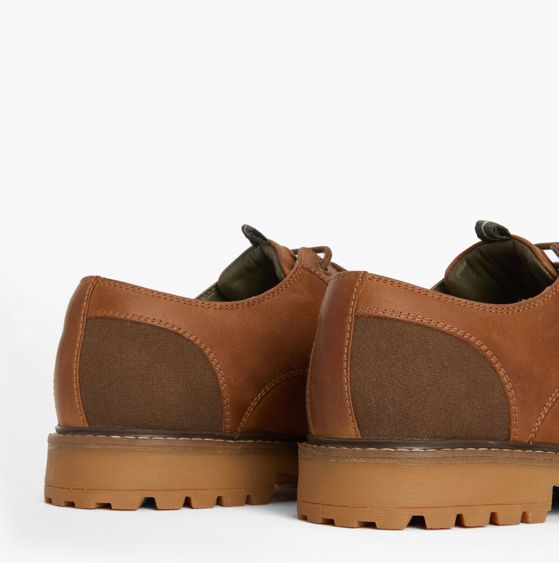 Barbour SANDSTONE Mens Derby Shoes Cognac back view highlighting leather and suede details.
