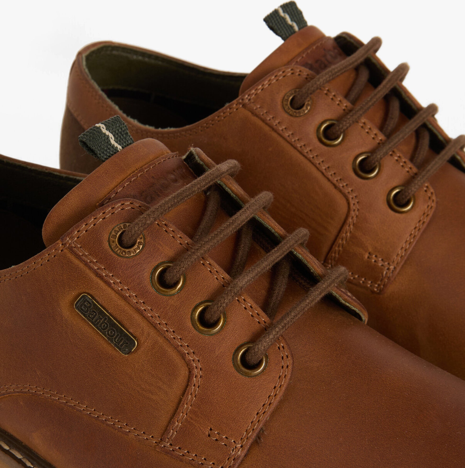 Barbour SANDSTONE Mens Derby Shoes Cognac detail view showcasing leather upper and lace-up closure.