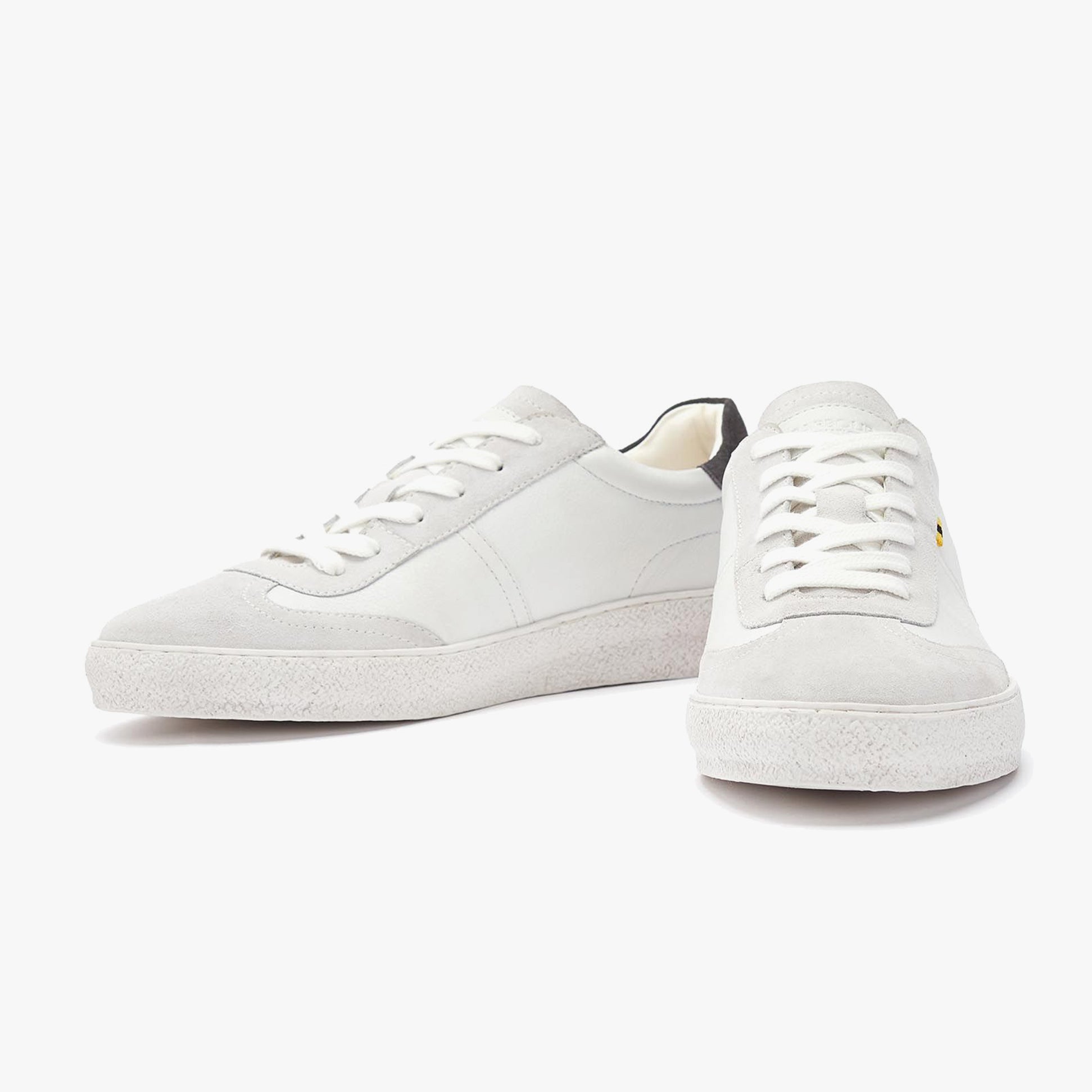 Barbour FELIX Mens Trainers Off White side and front view featuring leather upper and lace-up closure.
