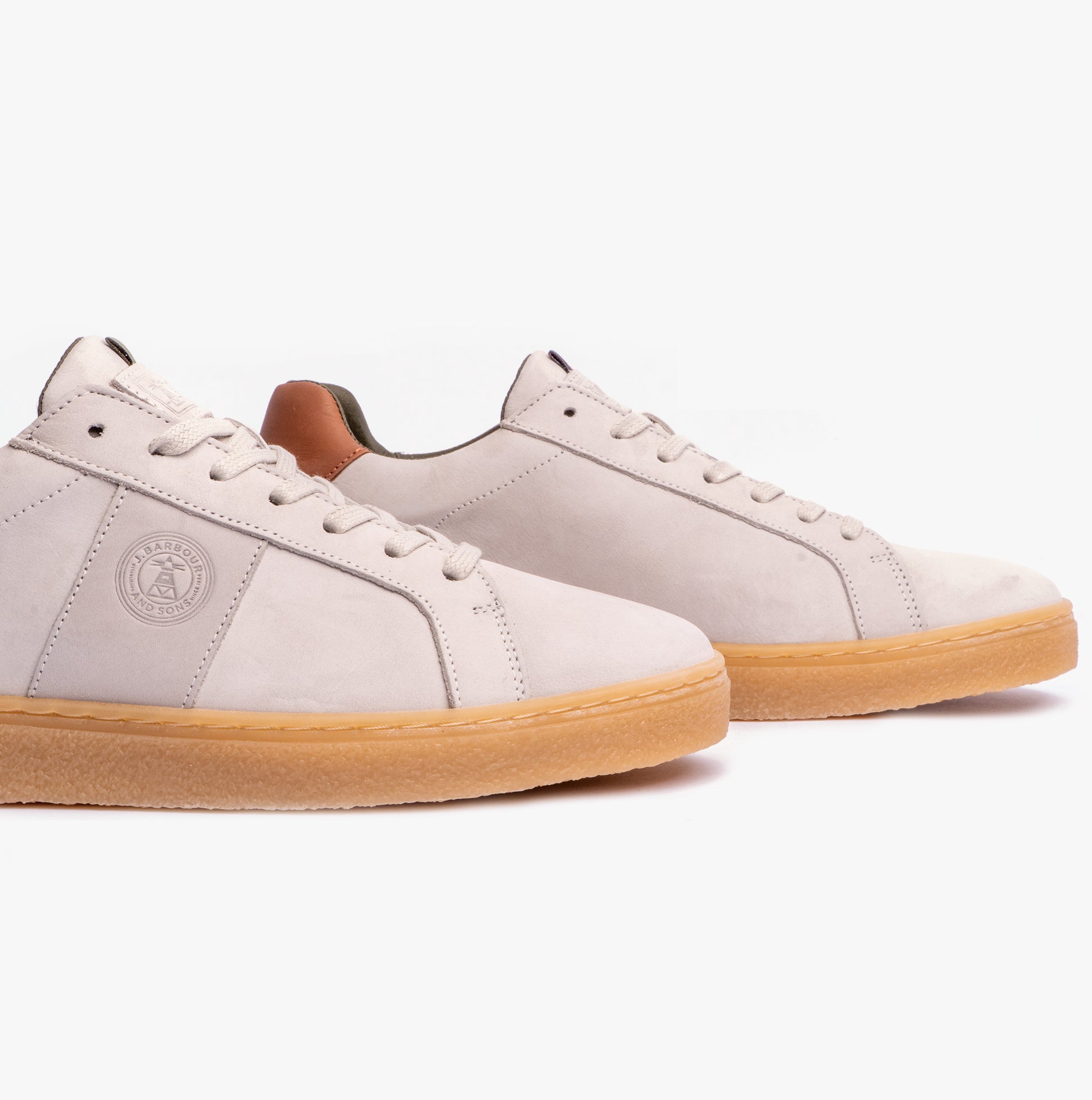 Barbour REFLECT Mens Casual Trainers Off White side view showcasing leather upper and rubber sole.