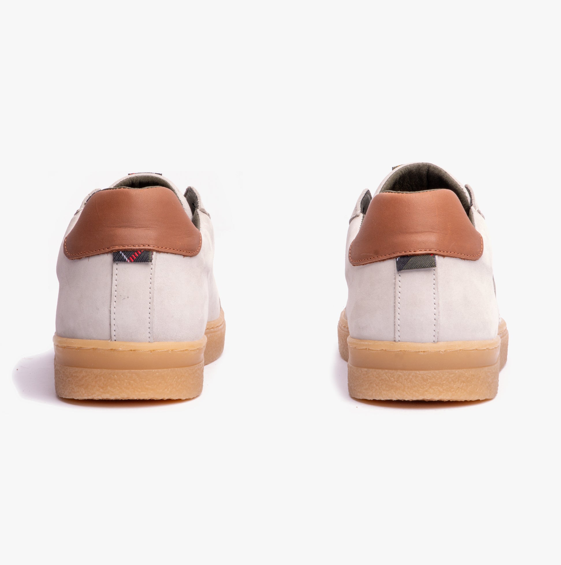 Barbour REFLECT Mens Casual Trainers Off White back view with leather and rubber sole.