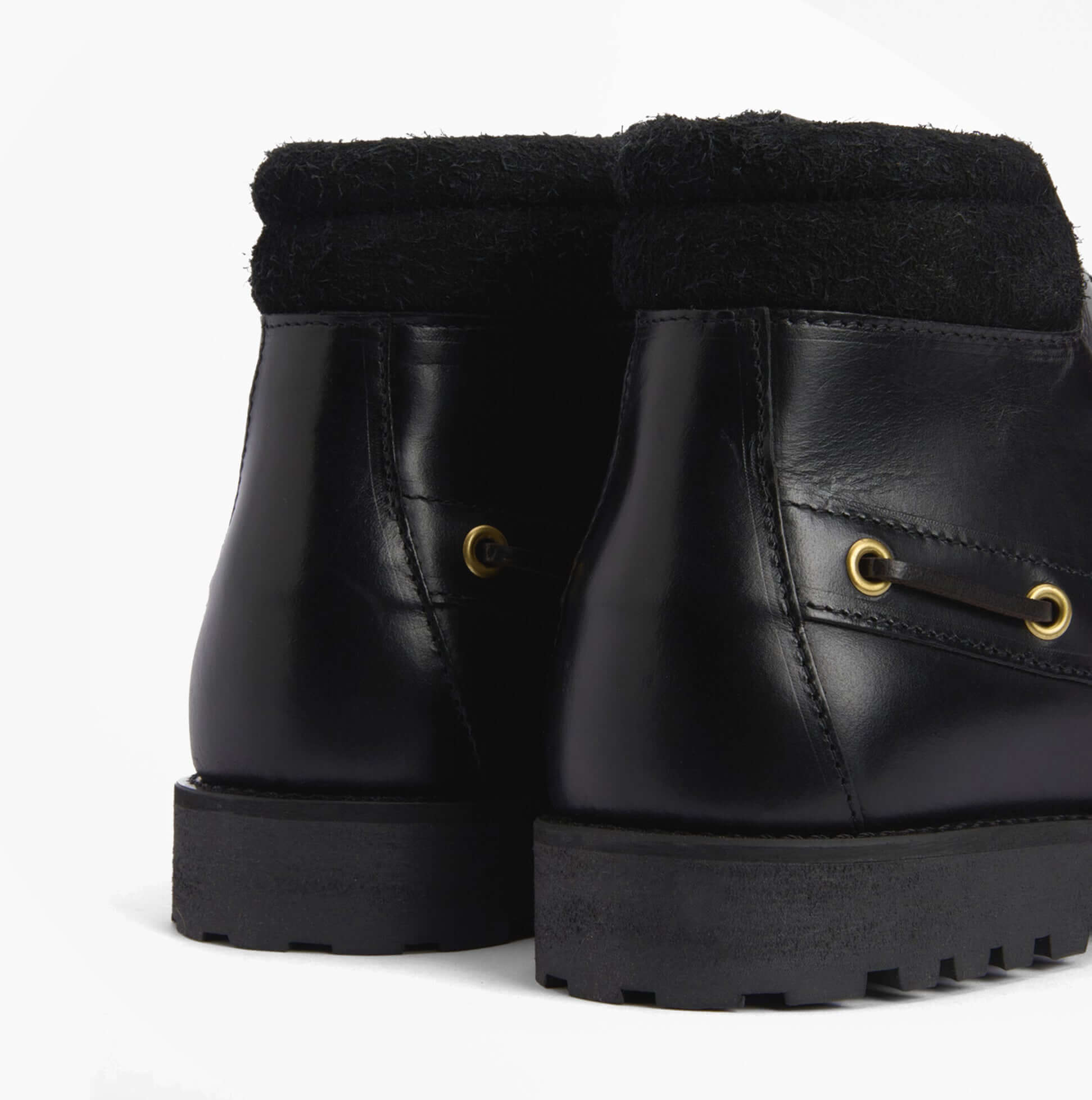 Barbour TILLER Mens Moccasin Boots Black side view showing ankle height and leather upper with soft lining.