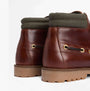 Barbour TILLER Mens Moccasin Boots Mahogany back view showing leather and cotton upper with rubber sole.
