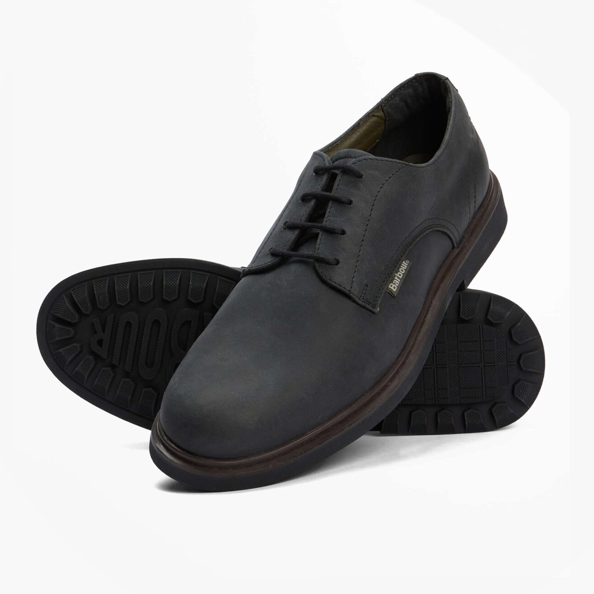 Barbour CARTHY Mens Derby Shoes Black side view showcasing sleek leather upper and lace-up design.