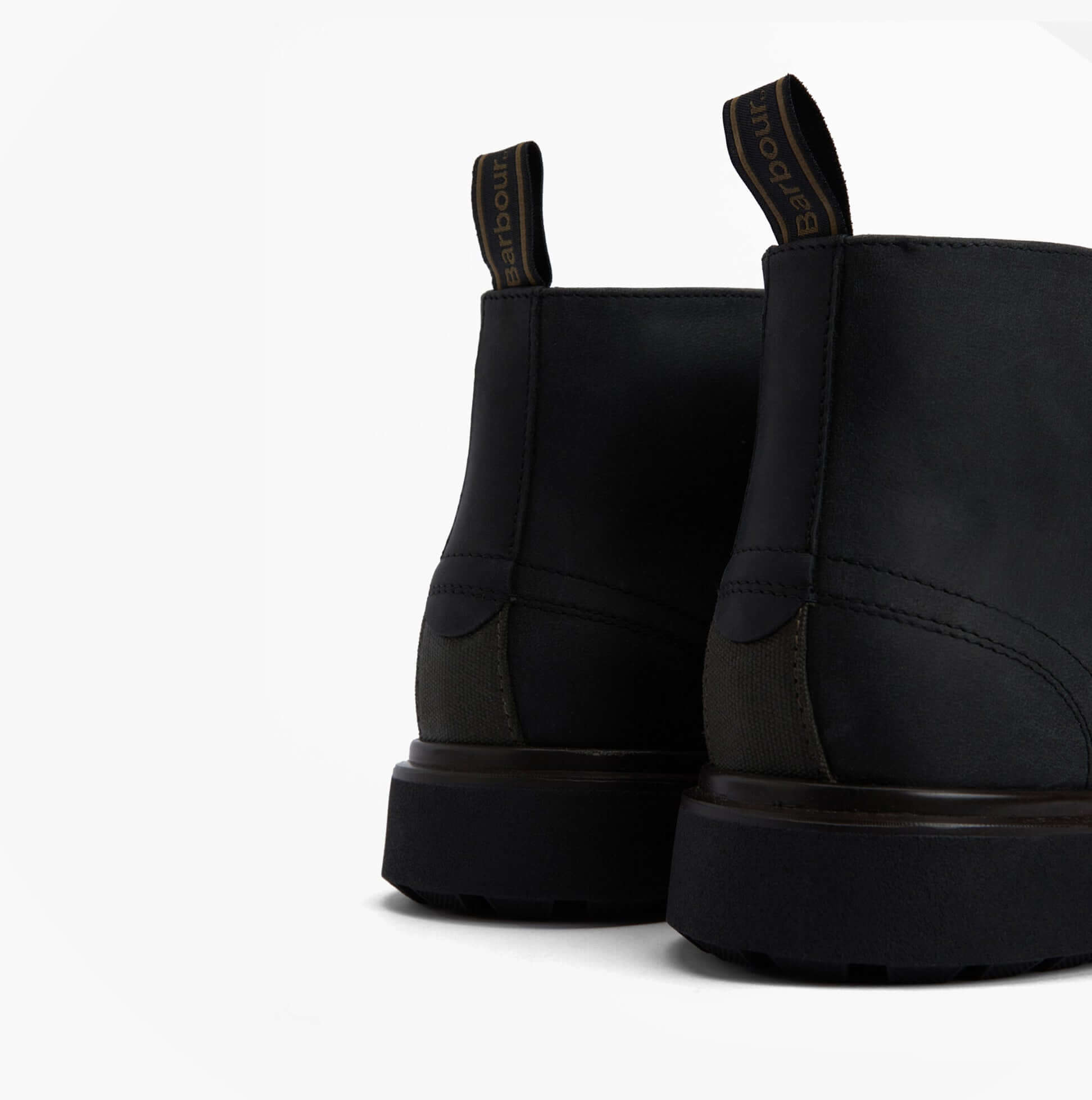 Barbour MEAYS Mens Chukka Boots Black rear view showcasing sleek design and durable material.