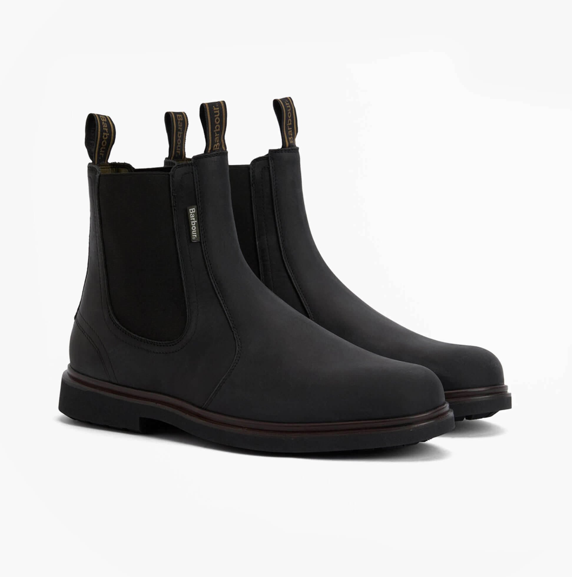 Barbour HALE Mens Chelsea Boots Black side view showing leather upper and pull-on design