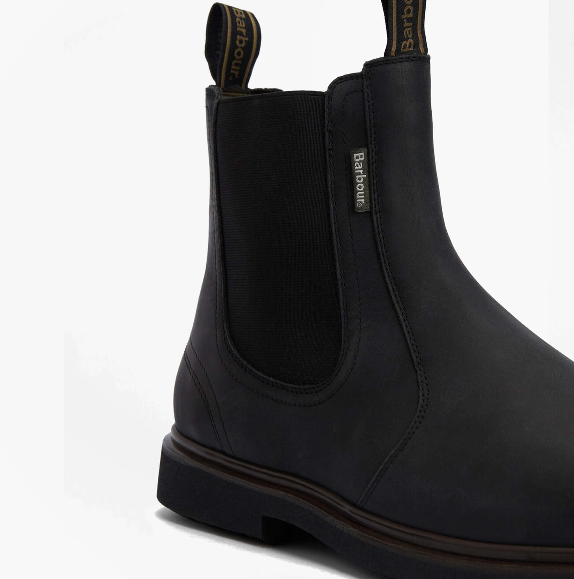 Barbour HALE Mens Chelsea Boots Black side view with leather upper and elastic panels for easy pull-on fitting.