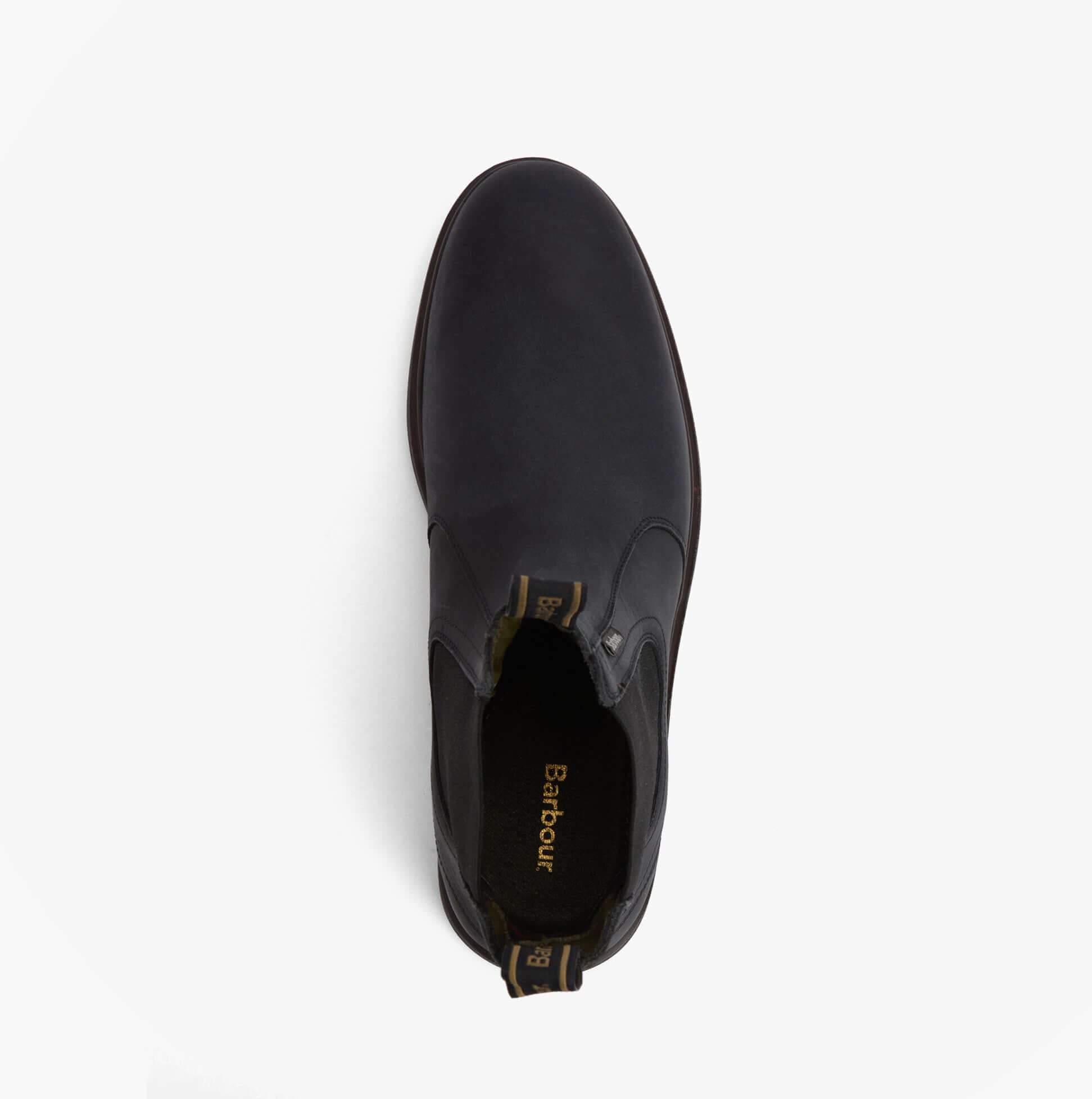 Top view of Barbour HALE Mens Chelsea Boots Black highlighting leather upper and pull-on design.