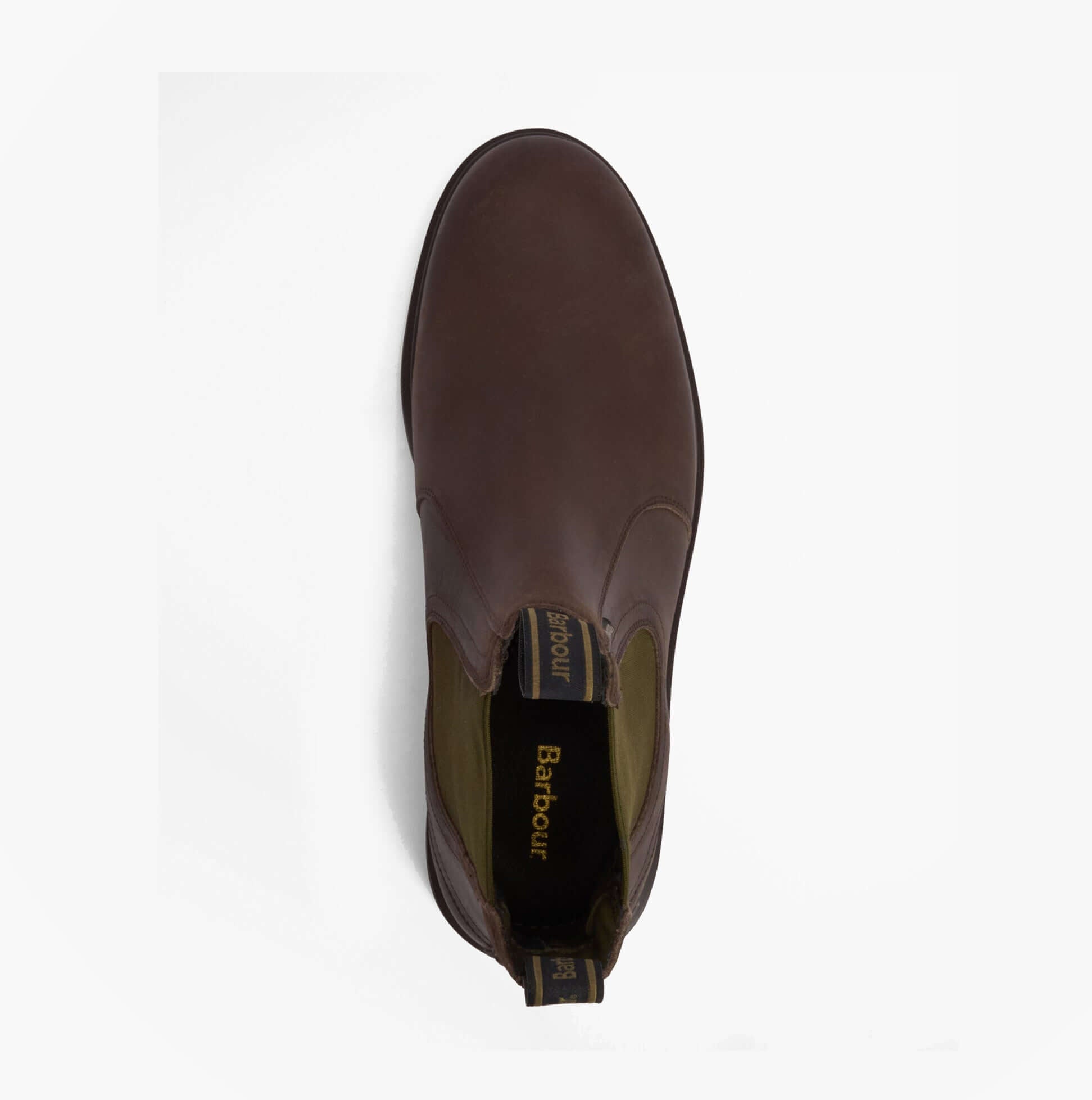 Barbour HALE Mens Chelsea Boots Dark Brown top view featuring leather upper and pull-on design.