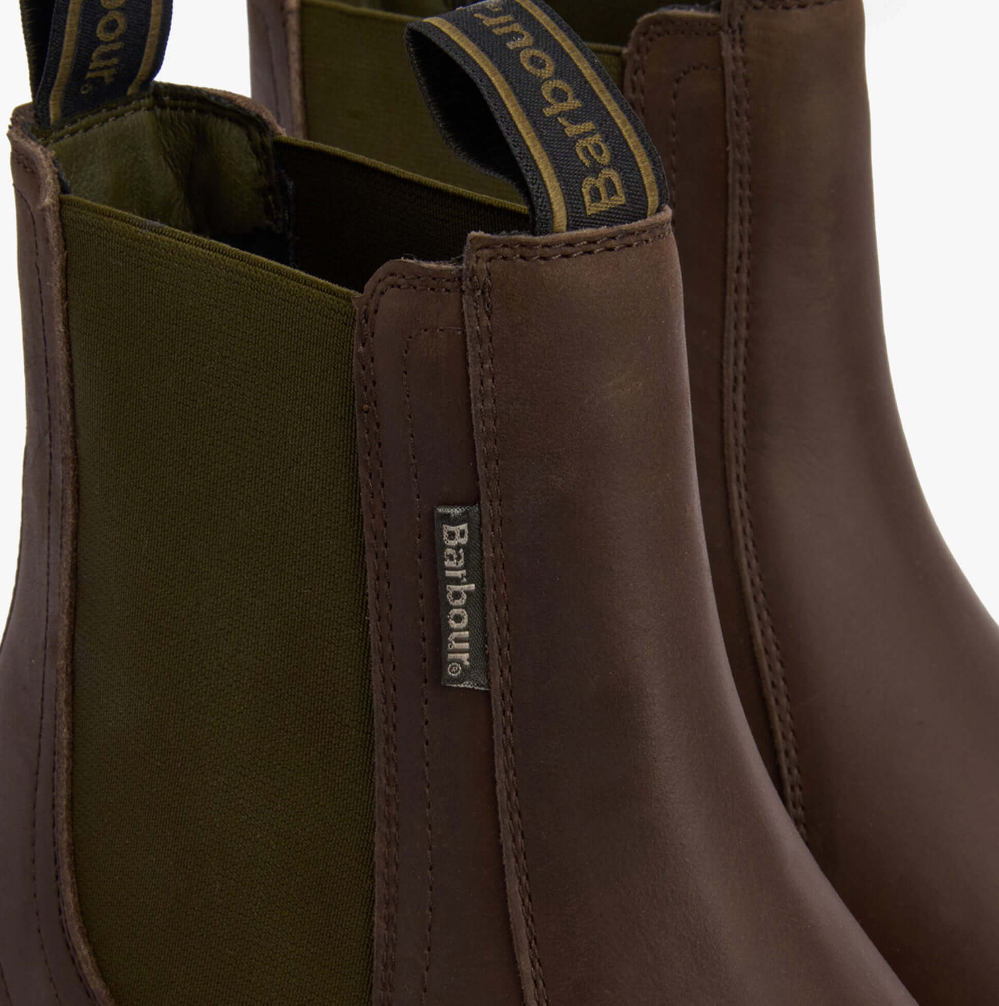 Barbour HALE Mens Chelsea Boots Dark Brown detail view showcasing leather upper and pull-on design.