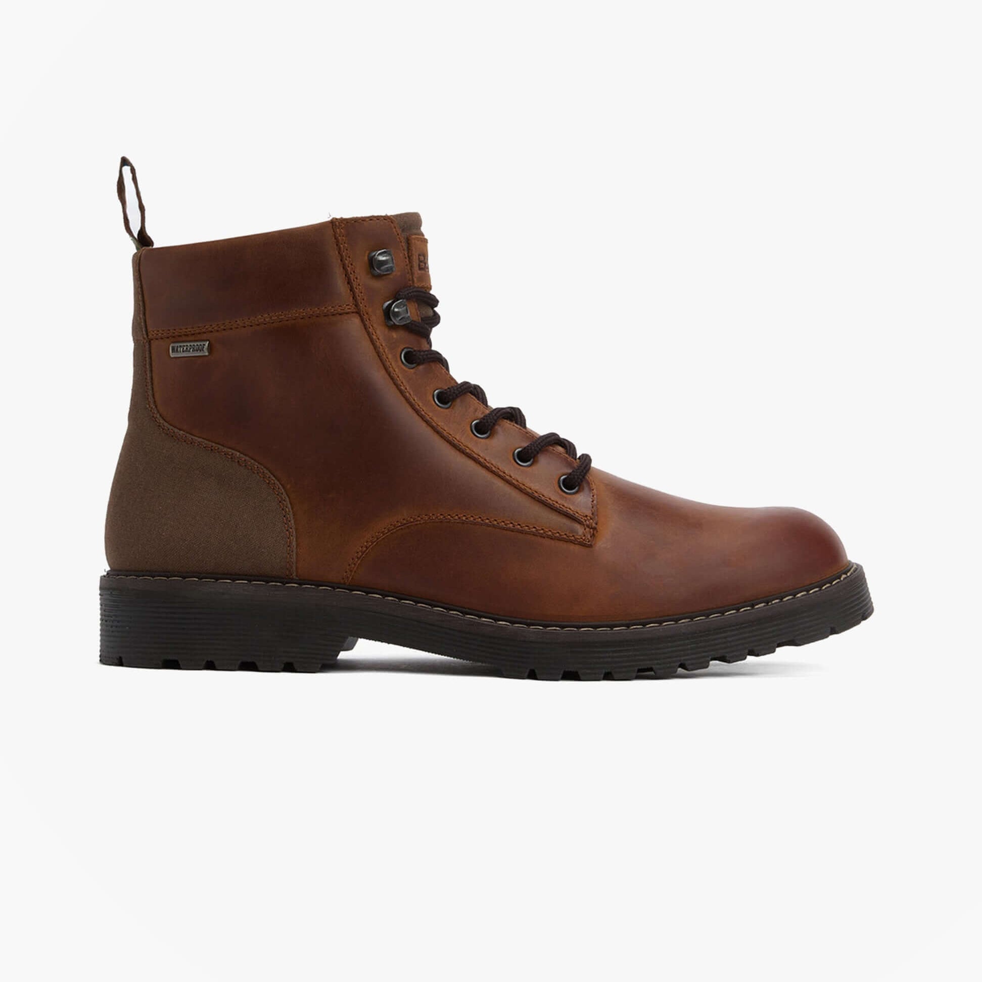 Barbour HARRISON Mens Boots Dark Brown side view with lace-up closure and rubber sole, showcasing leather upper and ankle height.