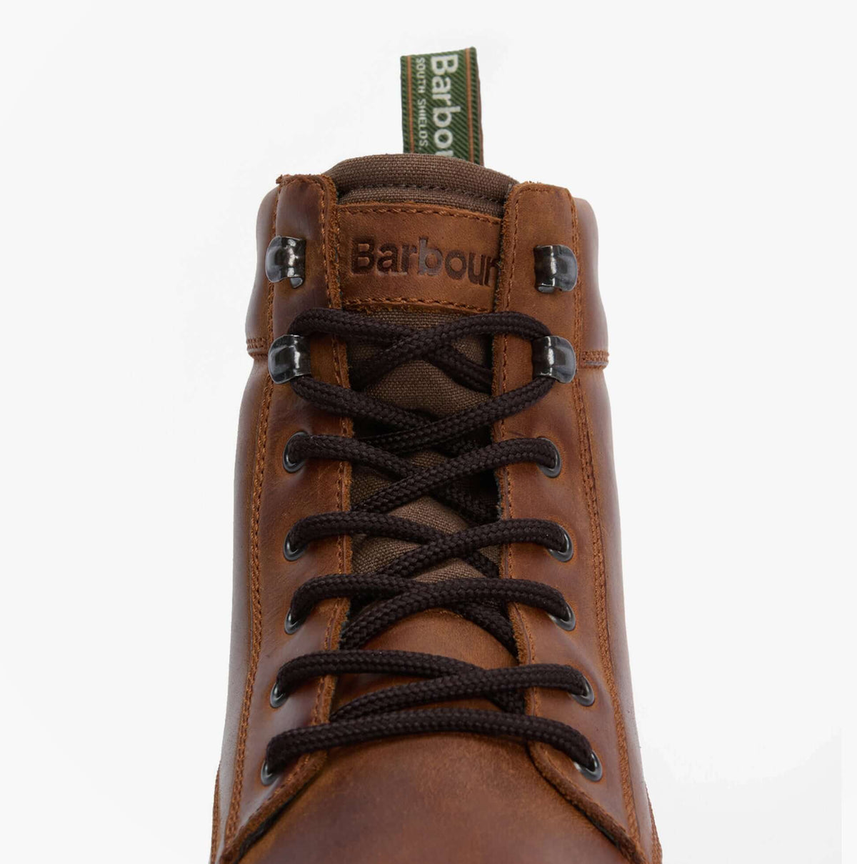 Barbour HARRISON Mens Boots Dark Brown top view showing lace-up closure and leather upper.