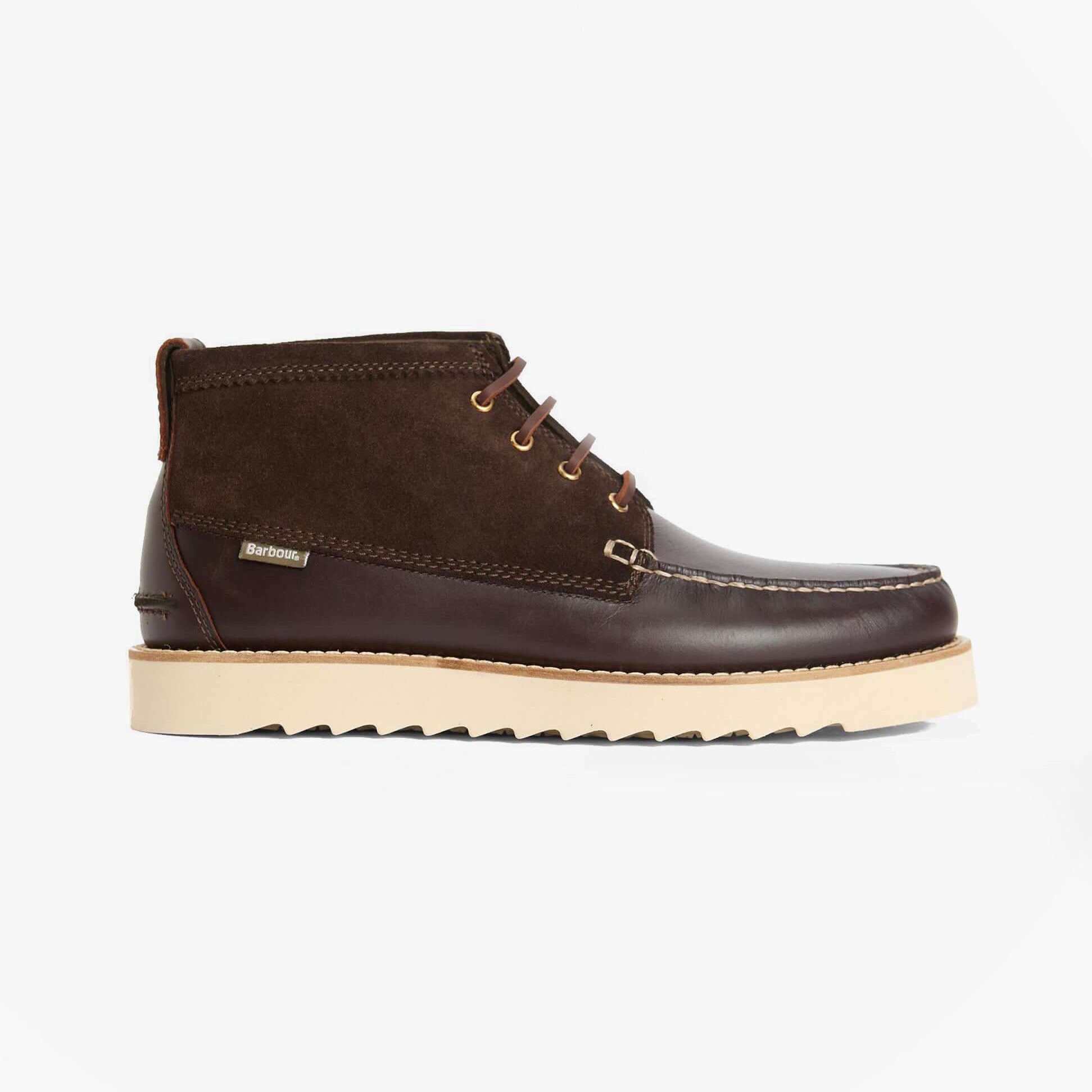 Barbour HADSTON Mens Chukka Boots Dark Brown side view featuring leather and suede upper with lace-up fastening.