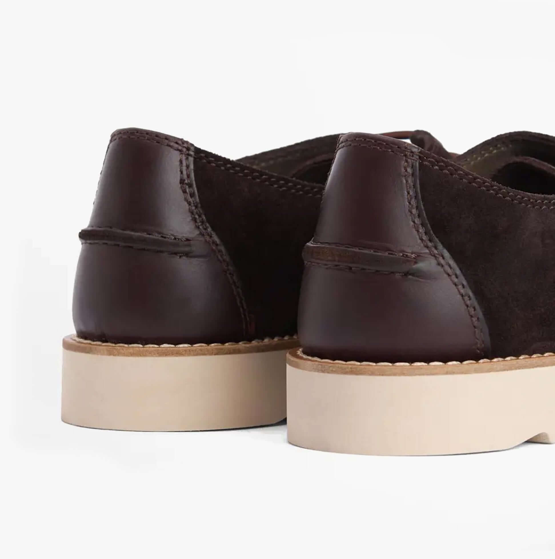 Barbour AYDON Mens Derby Shoes Dark Brown Suede rear view highlighting suede and leather materials.
