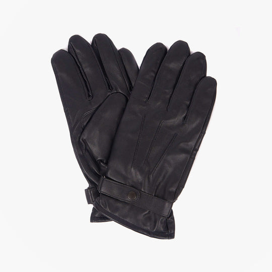 Barbour BURNISHED LEATHER THINSULATE Mens Gloves Black front view showing premium leather and stylish design.