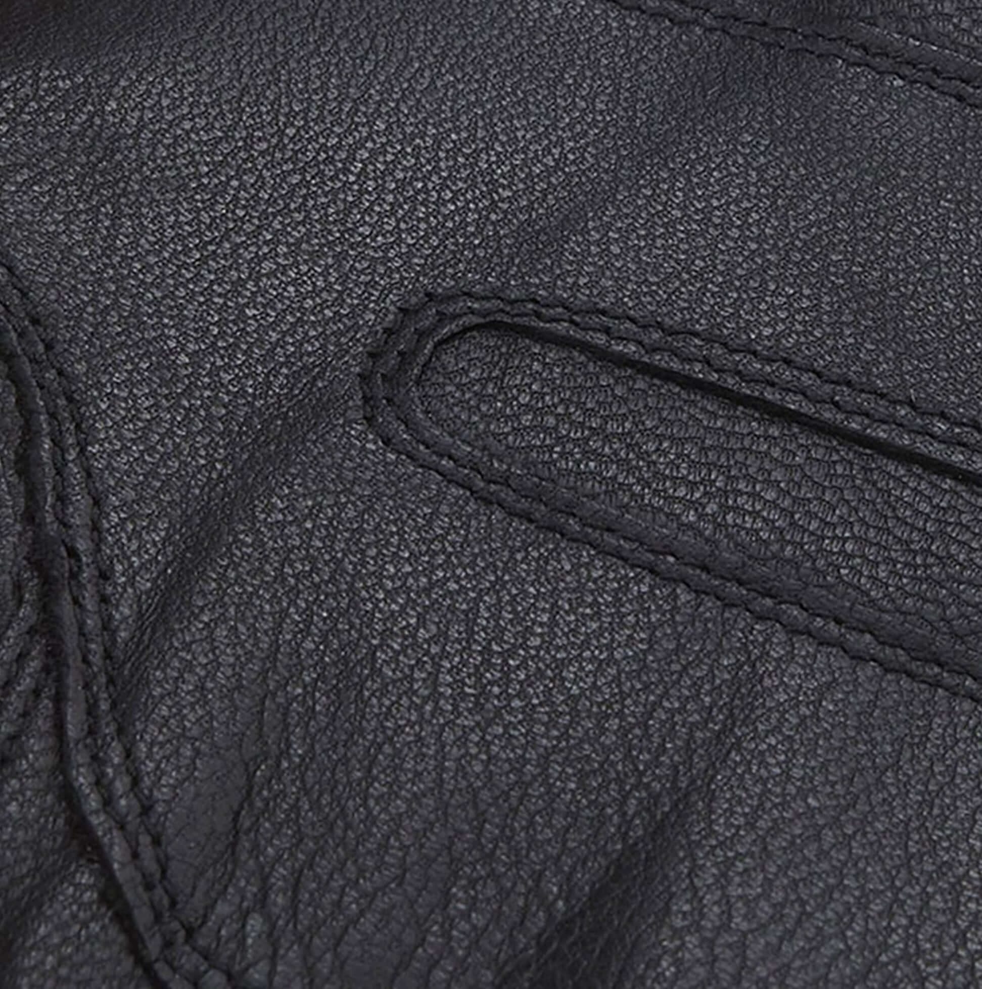 Barbour BURNISHED LEATHER THINSULATE Mens Gloves Black detail view showcasing the textured leather material.