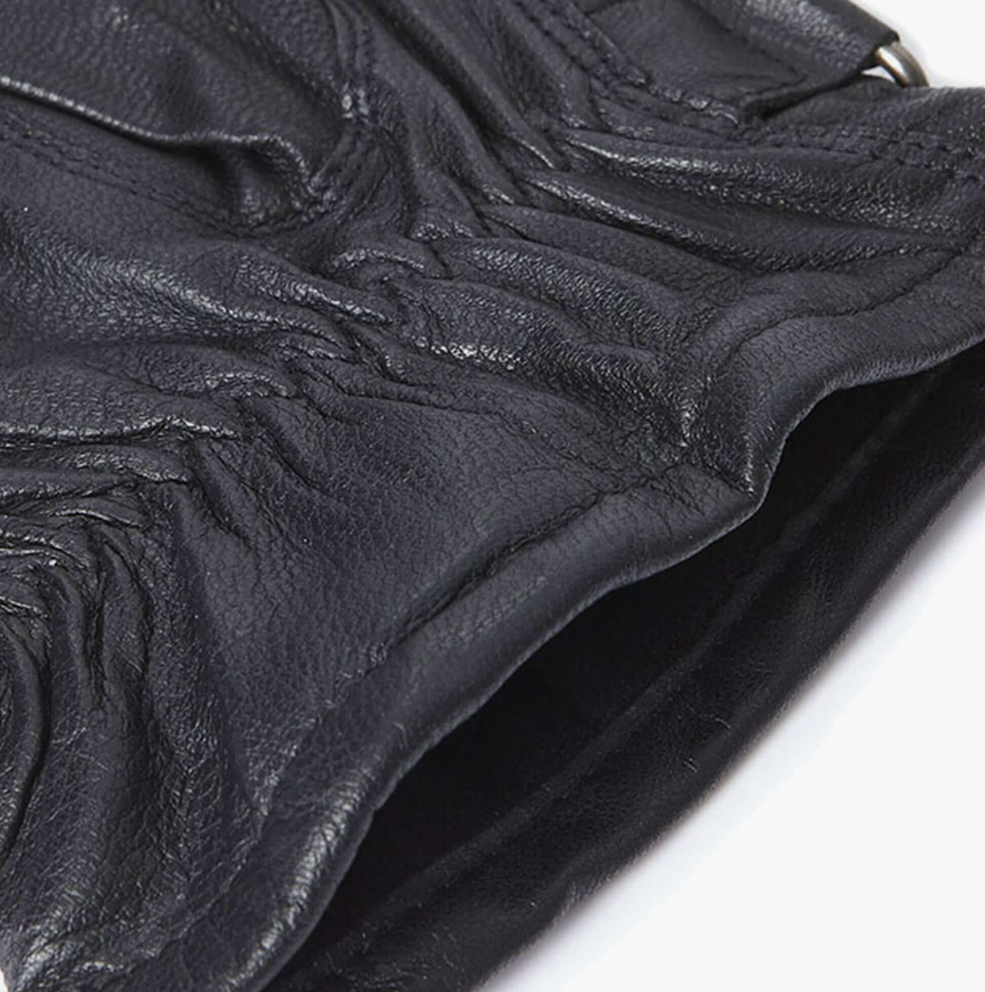Barbour BURNISHED LEATHER THINSULATE Mens Gloves Black detail view showcasing luxurious leather texture.