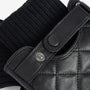 Detail view of Barbour QUILTED LEATHER GLOVES Mens Black showing quilted leather and ribbed knitted cuffs.