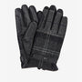 Barbour NEWBROUGH TARTAN GLOVES Mens Black/Grey front view showcasing leather and tartan design.