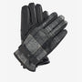 Barbour NEWBROUGH TARTAN GLOVES Mens Black/Grey top view showing leather and tartan design, waterproof gloves.