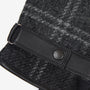 Barbour NEWBROUGH TARTAN GLOVES Mens Black/Grey detail view showcasing leather strap and tartan fabric.