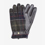Barbour NEWBROUGH TARTAN GLOVES Mens Classic front view showing leather and wool blend fabric with stud-fastening strap.