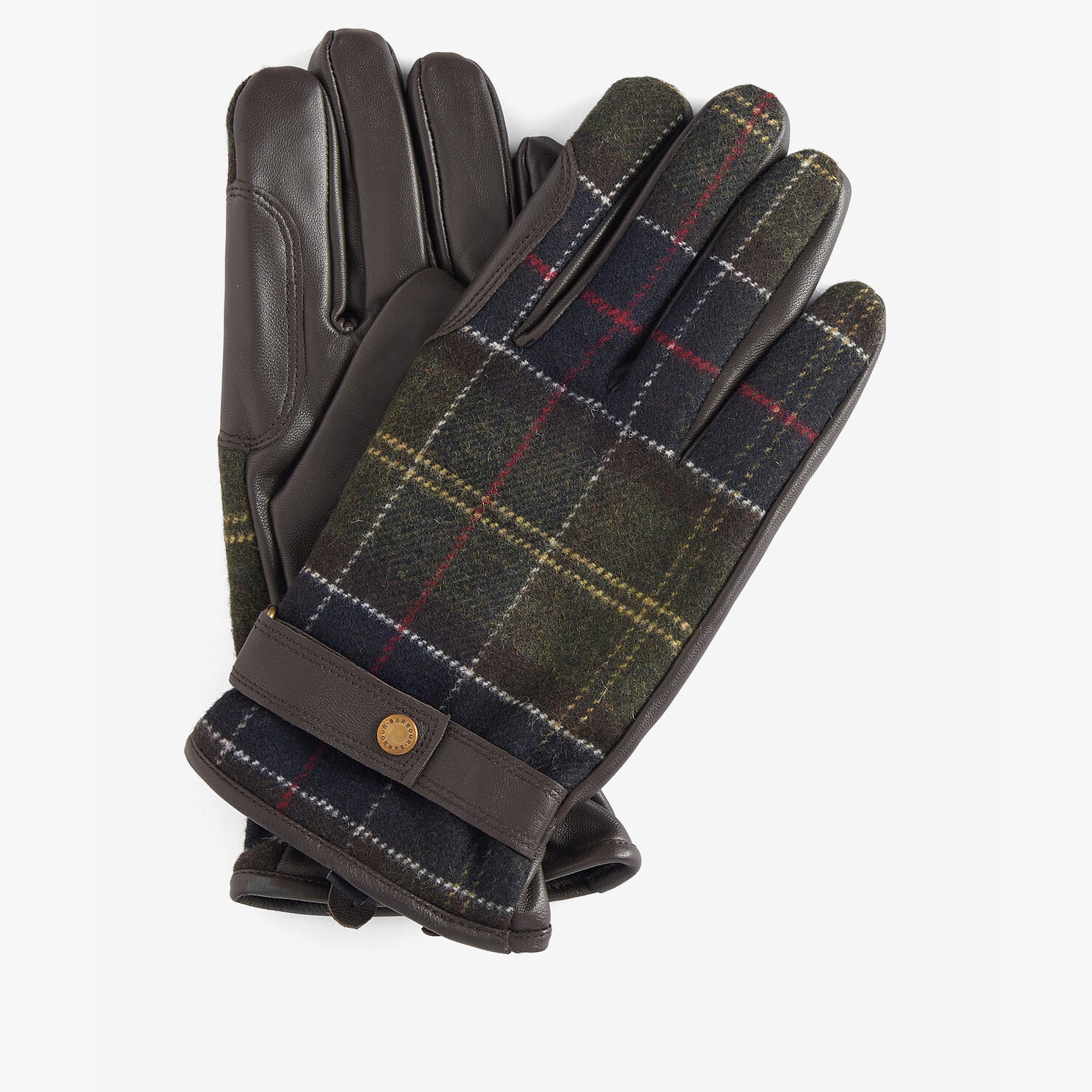 Barbour NEWBROUGH TARTAN GLOVES Mens Classic front view showcasing leather and wool blend tartan design.