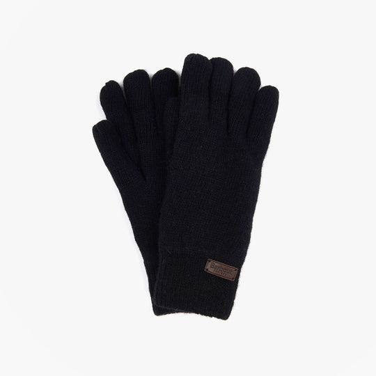 Barbour CARLTON Mens Wool Gloves Black, front view of gloves showcasing soft wool material and logo detail.