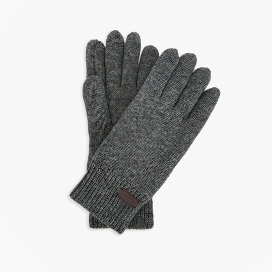 Barbour CARLTON Mens Wool Gloves Grey, front view showcasing soft wool material and ribbed cuff detail.