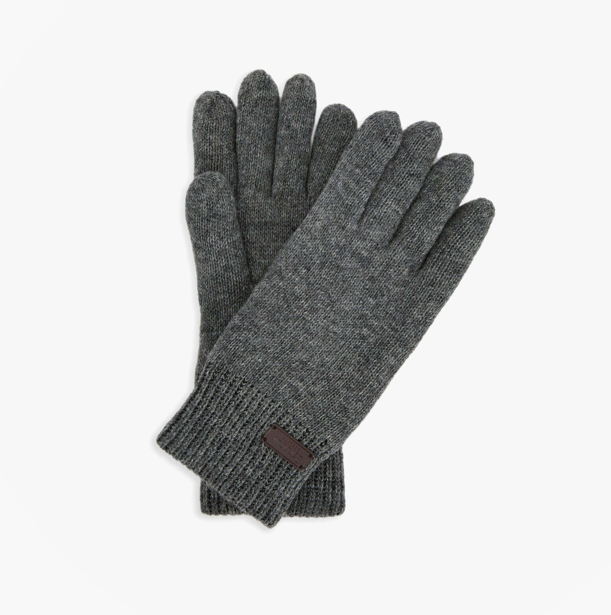 Barbour CARLTON Mens Wool Gloves Grey, front view showcasing soft wool material and ribbed cuff detail.