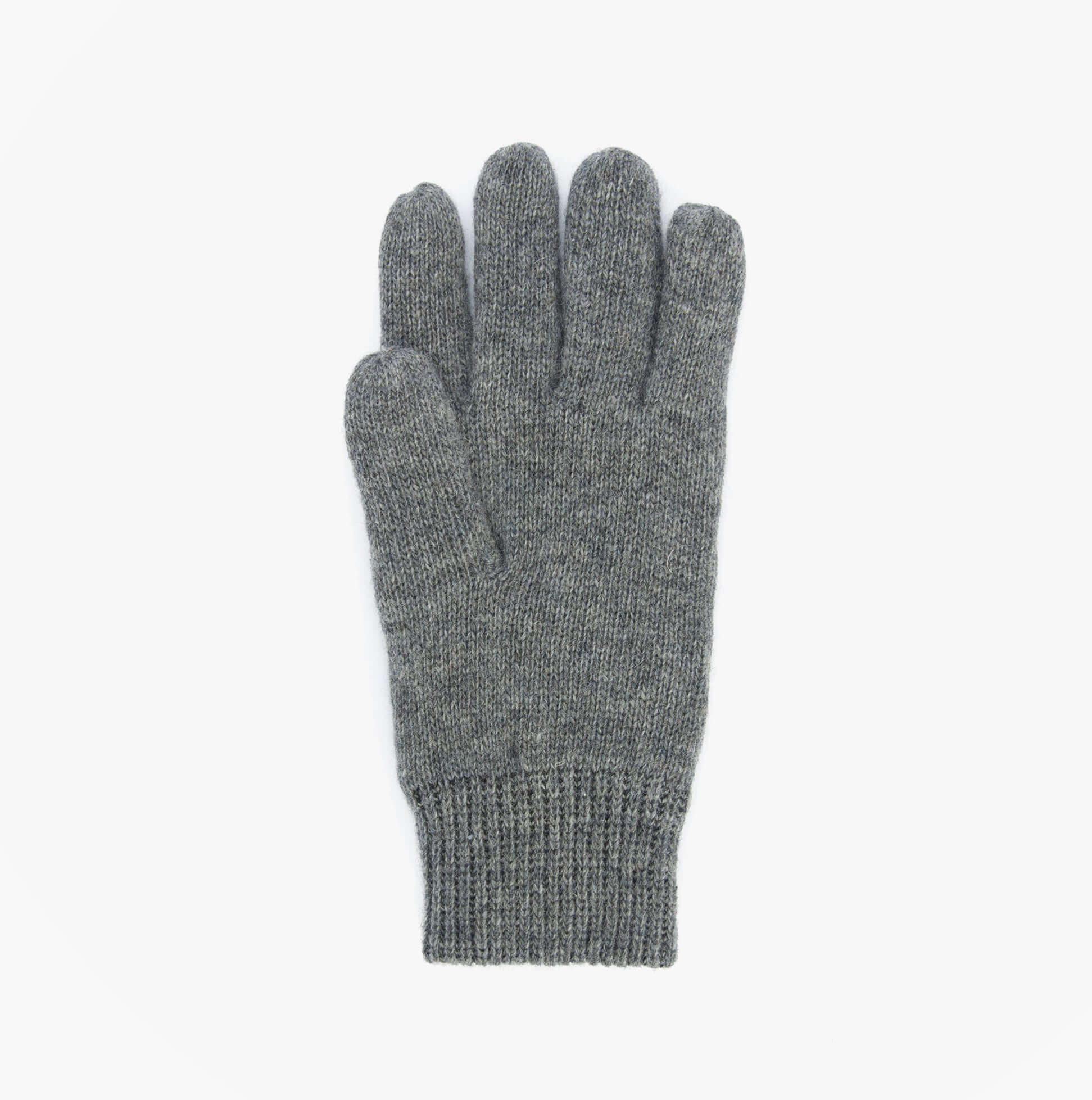 Barbour CARLTON Mens Wool Gloves Grey front view showcasing soft wool blend material and ribbed cuff.