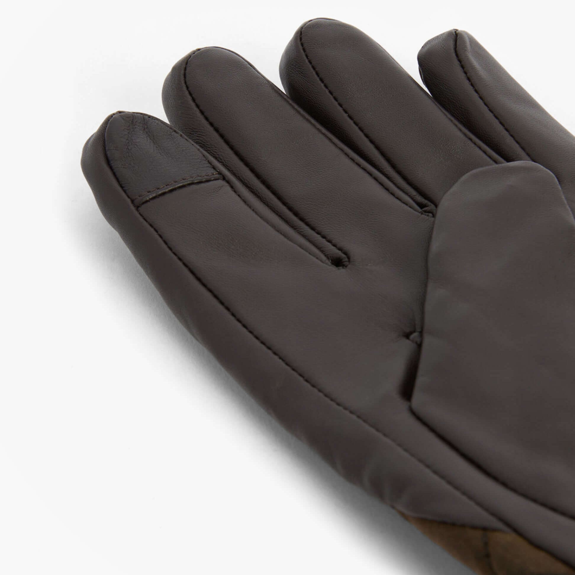 Barbour DALEGARTH Mens Gloves Olive/Brown - Detail view showcasing leather and cotton materials.
