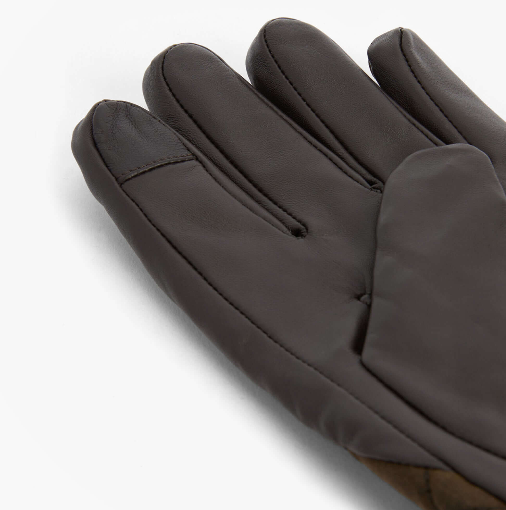 Barbour DALEGARTH Mens Gloves Olive/Brown - Detail view showcasing leather and cotton materials.
