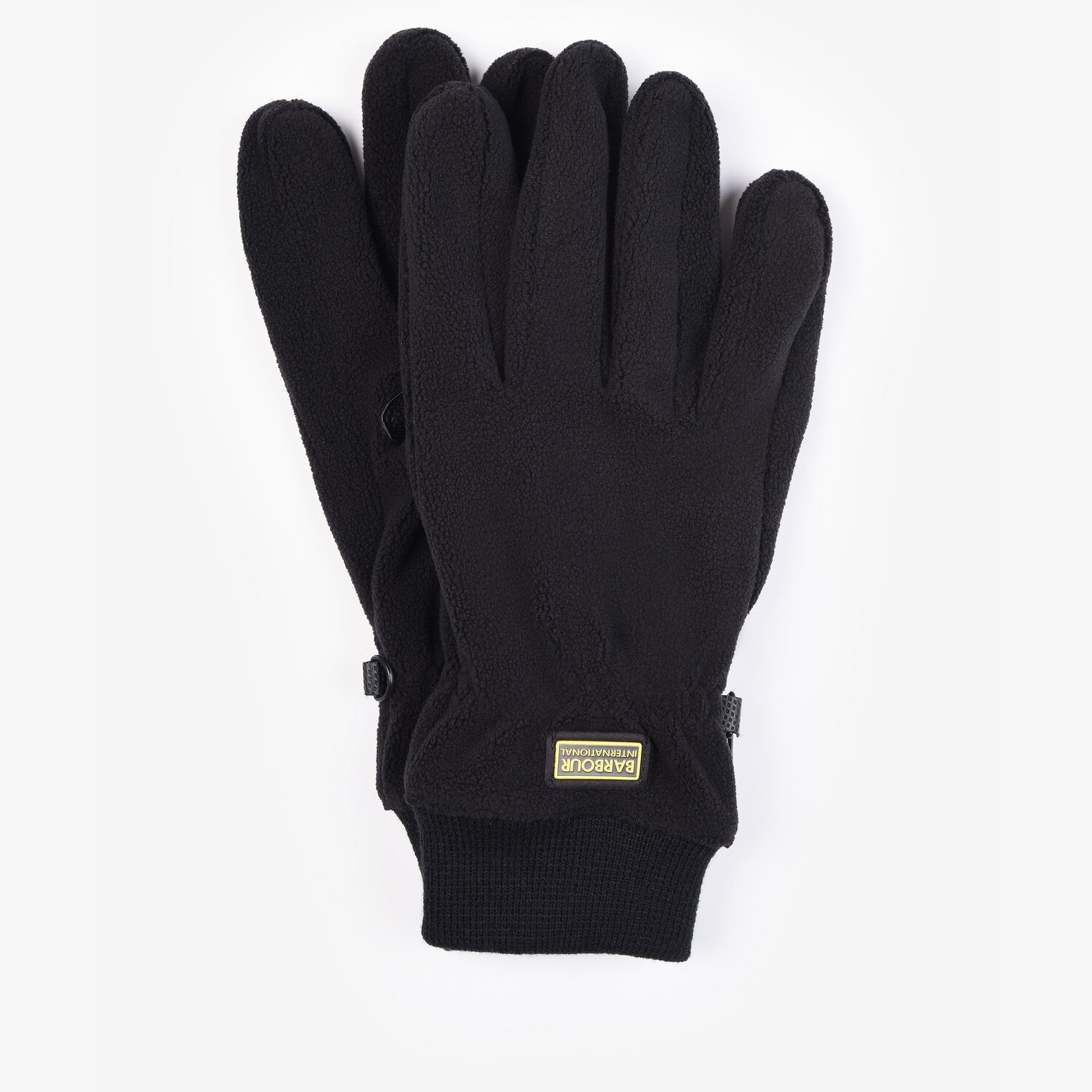 Barbour AXLE FLEECE GLOVES Mens Black top view showing soft fleece material and elasticated cuffs for comfort.