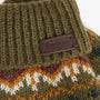 Barbour CASE FAIR ISLE GLOVES Mens Olive detail view featuring knitted design and embossed leather-look badge.