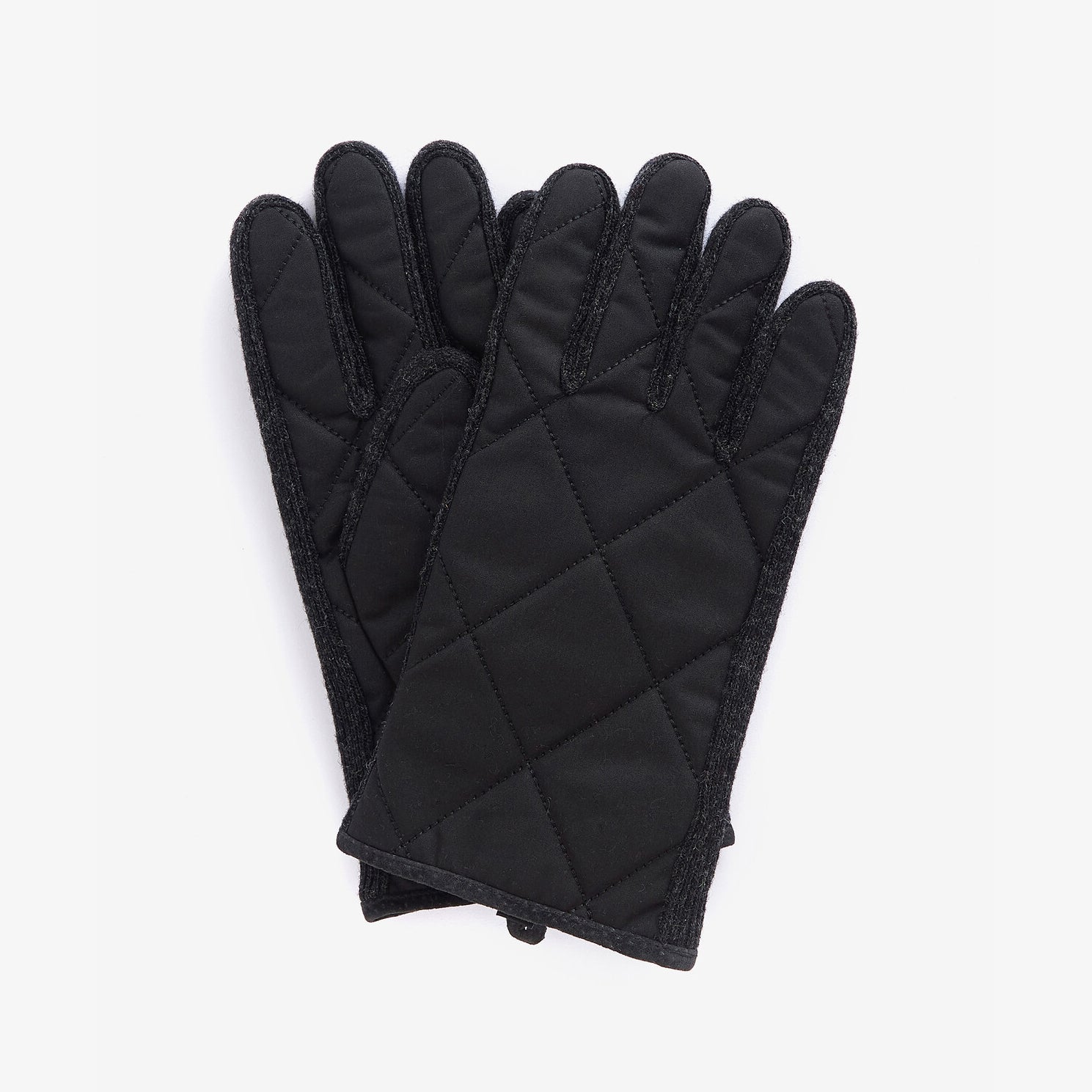 Barbour WINTERDALE GLOVES Mens Black front view, diamond-quilted pattern with wool-blend textured trims.
