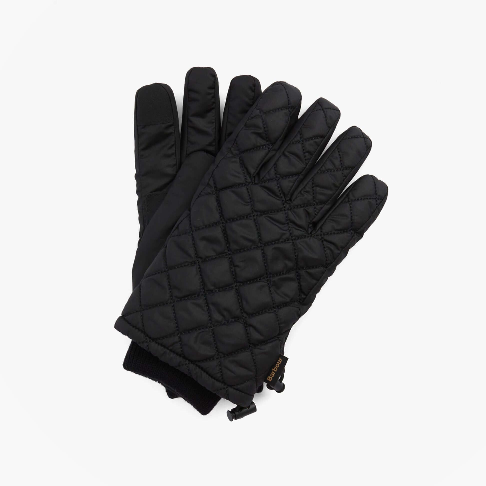 Barbour HARKER WATERPROOF Mens Gloves Black, front view, quilted design, warm fabric for winter protection