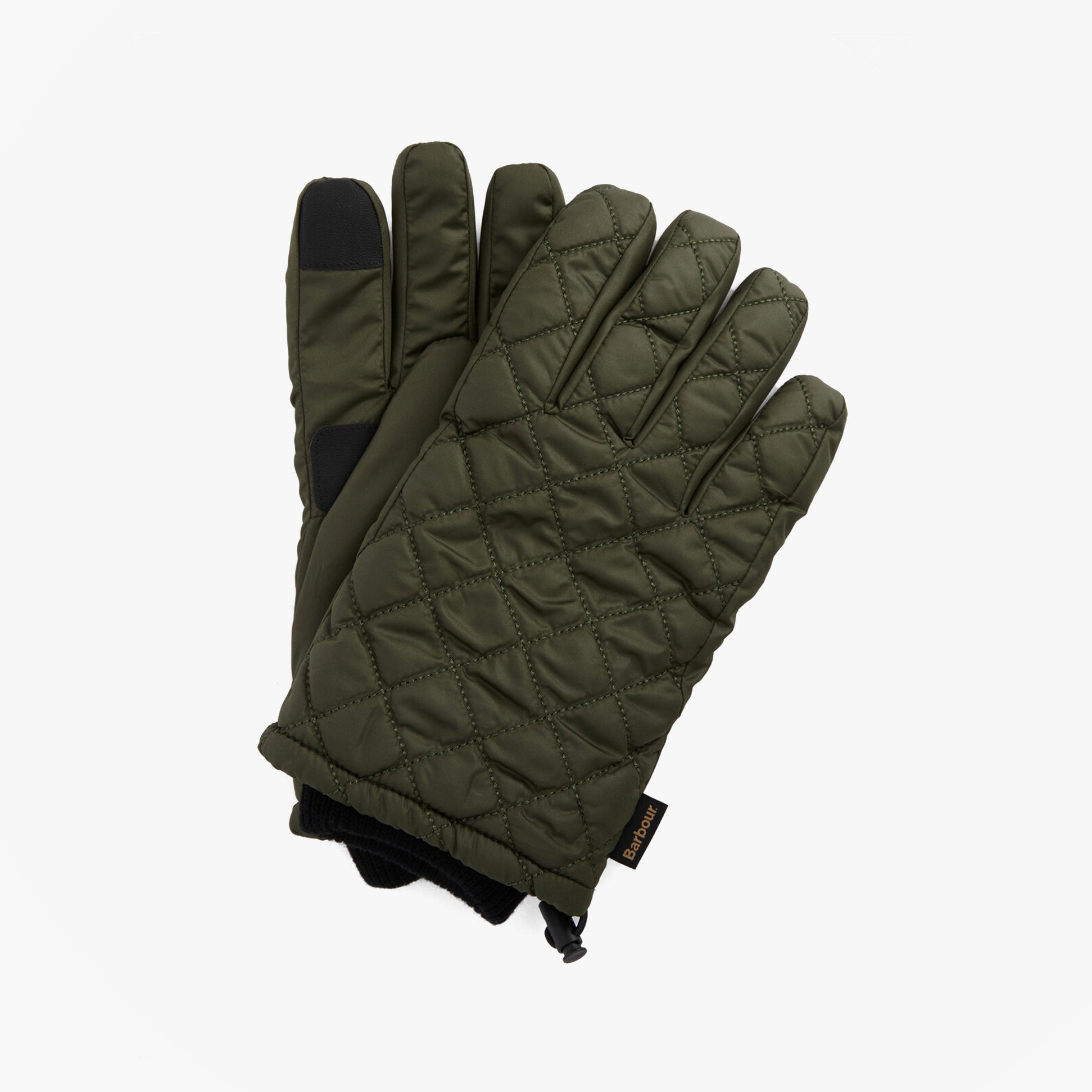Barbour HARKER WATERPROOF Mens Gloves Forest, front view showing quilted design and touchscreen compatibility.