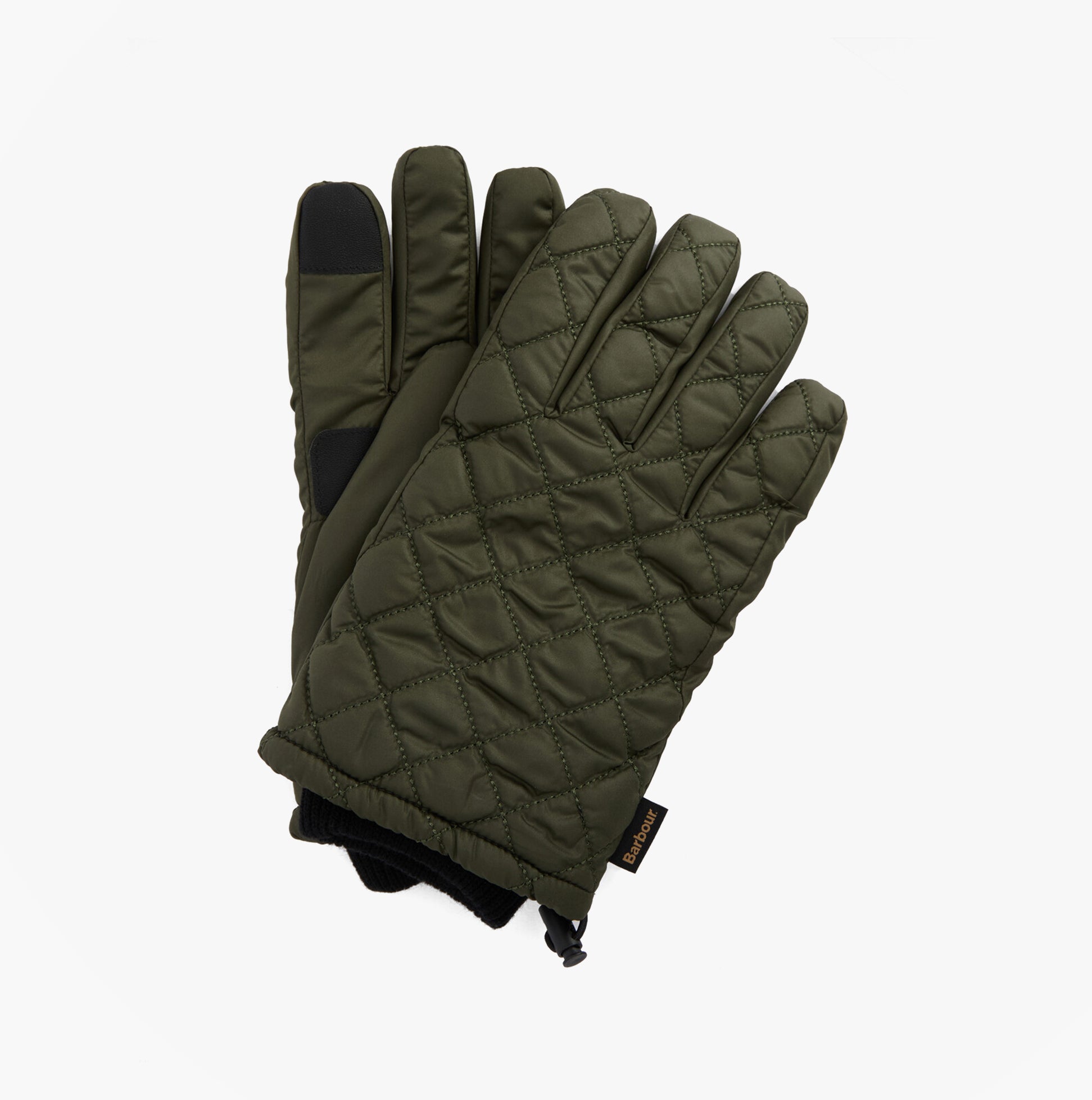Barbour HARKER WATERPROOF Mens Gloves Forest, front view showing quilted design and touchscreen compatibility.