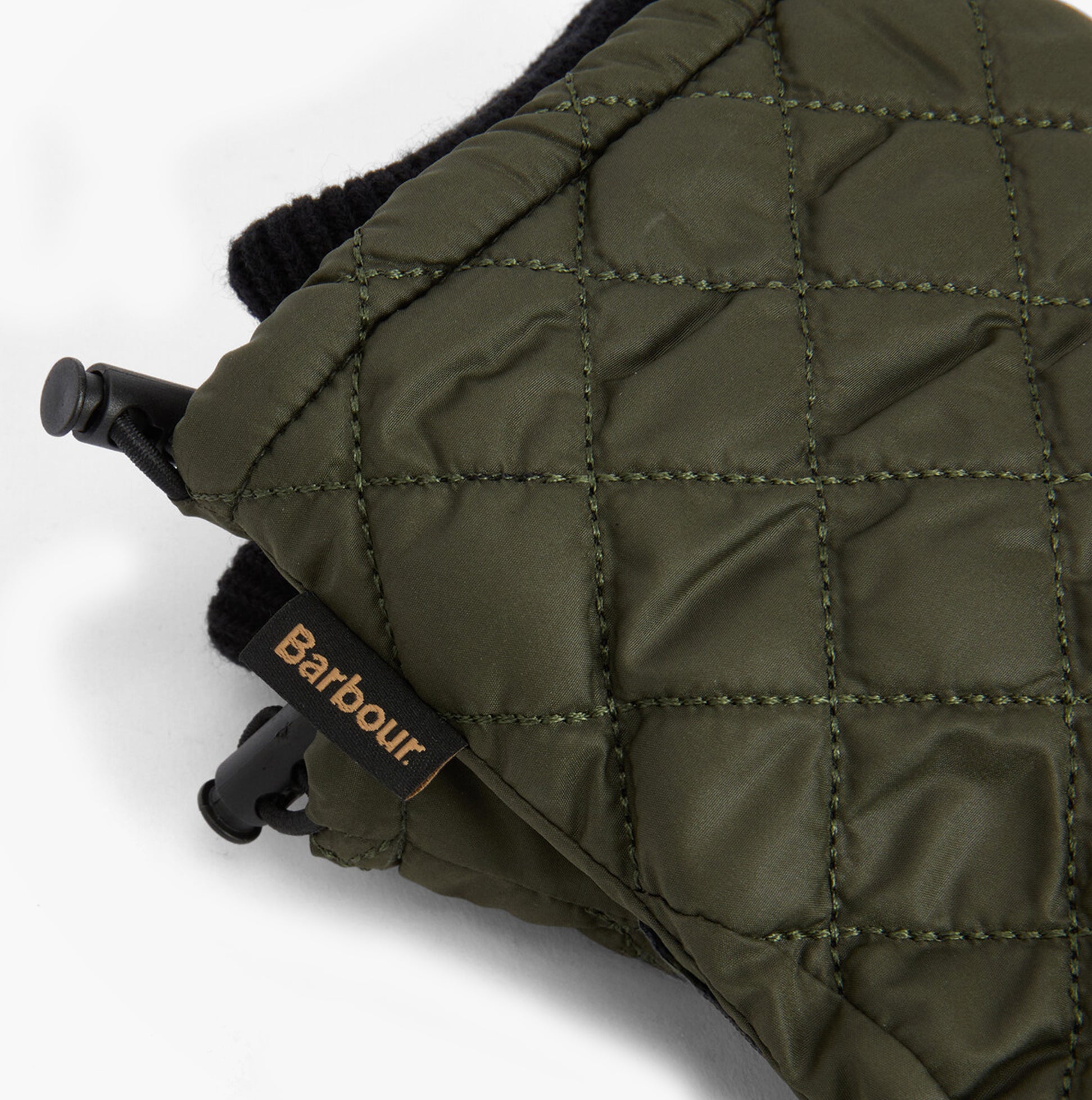 Barbour HARKER WATERPROOF Mens Gloves Forest detail view showing quilted design and branded label.