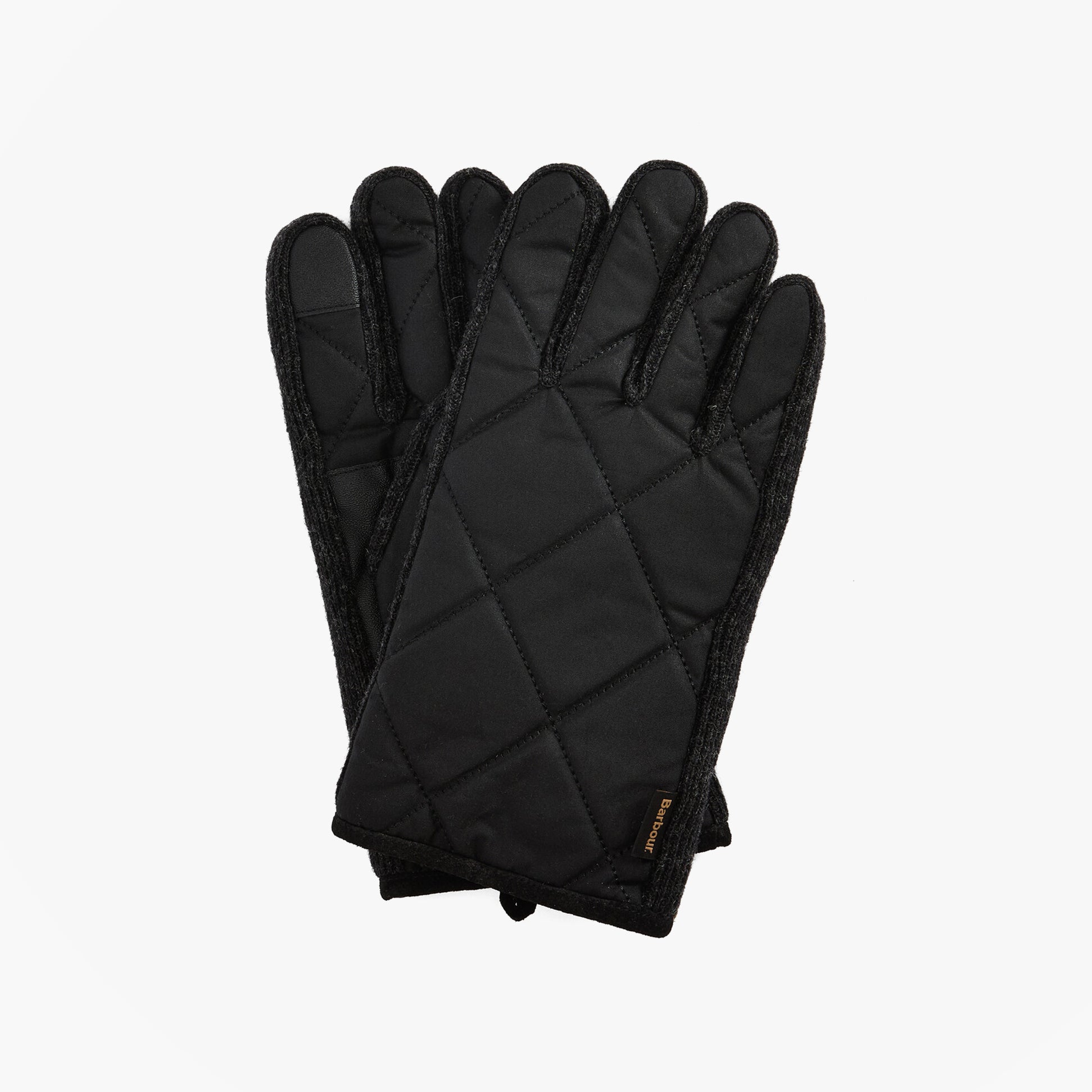 Barbour WESTERDALE Mens Gloves Black front view, quilted design, touchscreen compatible, warm and stylish.
